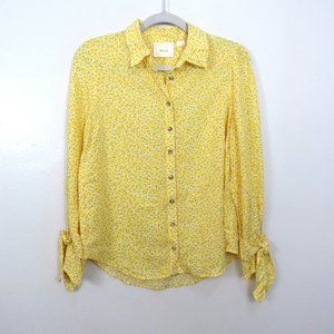Maeve Anthropologie size 8 Blithe Yellow Printed Button Down Blouse Top
